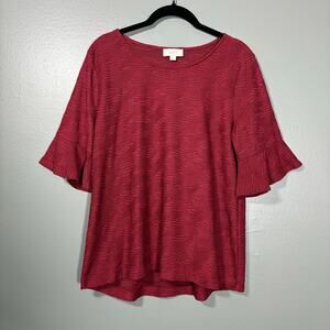 Ann Taylor LOFT Women's Burgundy Textured Blouse - Size Medium - Flutter Sleeves